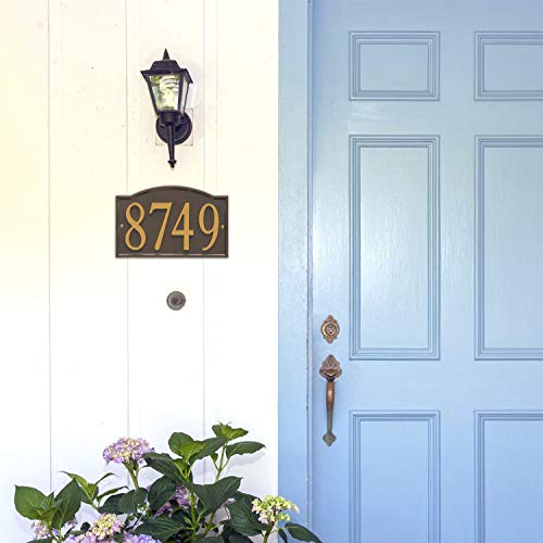 Art & Artifact By Whitehall Personalized Cast Metal Address Plaque - 11" X 7.25" Custom House Number Sign - Arched Rectangle With Diy Self-Adhesive Zinc Numerals - Bronze/Gold #TOP4