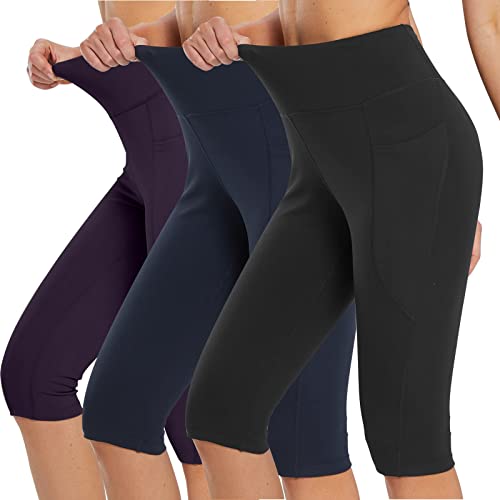 Hgps8W Womens Capri Leggings With Pockets, High Waisted Tummy Control Knee Length Workout Capris Yoga Pants For Casual Summer #TOP3