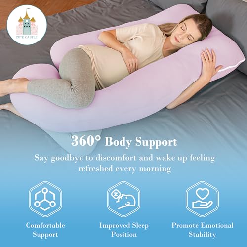 Image of Cute Castle Cooling Cover Pregnancy Pillows, Soft U-Shape Maternity Pillow with Removable Cover - Full Body Pillows for Adults Sleeping - Pregnancy Must Haves - Jumbo 57 Inch - Purple