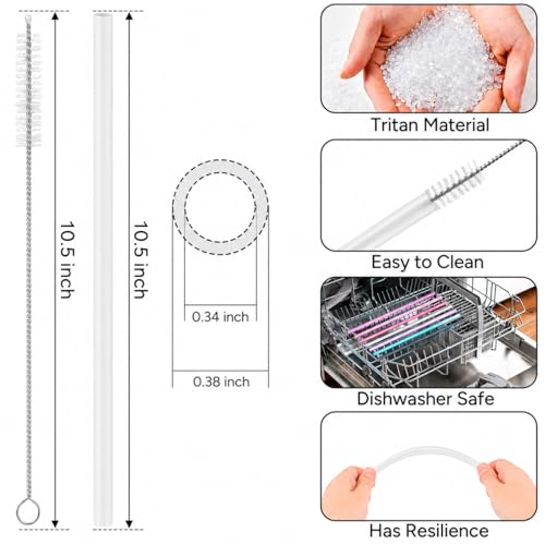 Image of Replacement Straws Compatible with 30 oz Stanley Quencher Tumbler, 10.5 Inch Reusable Straws, Drinking Cup Accessories,Milky White- 6 Pack