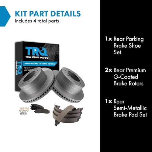 Image of TRQ Rear Brake Pad & Rotor Kit Parking Brake Shoe Set Semi-Metallic Premium G-Coated Compatible with 2013-2021 Ford F-250 Super Duty F-350 Super Duty