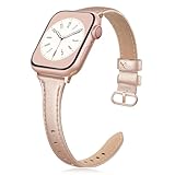 SWEES Slim Leather Band Compatible for Apple Watch 38mm 40mm 41mm 42mm Series 10, Slim Thin Elegant Top Grain Genuine Leather Strap Compatible for iWatch Series 10 9 8 7 6 5 4 3 2 1 SE Women