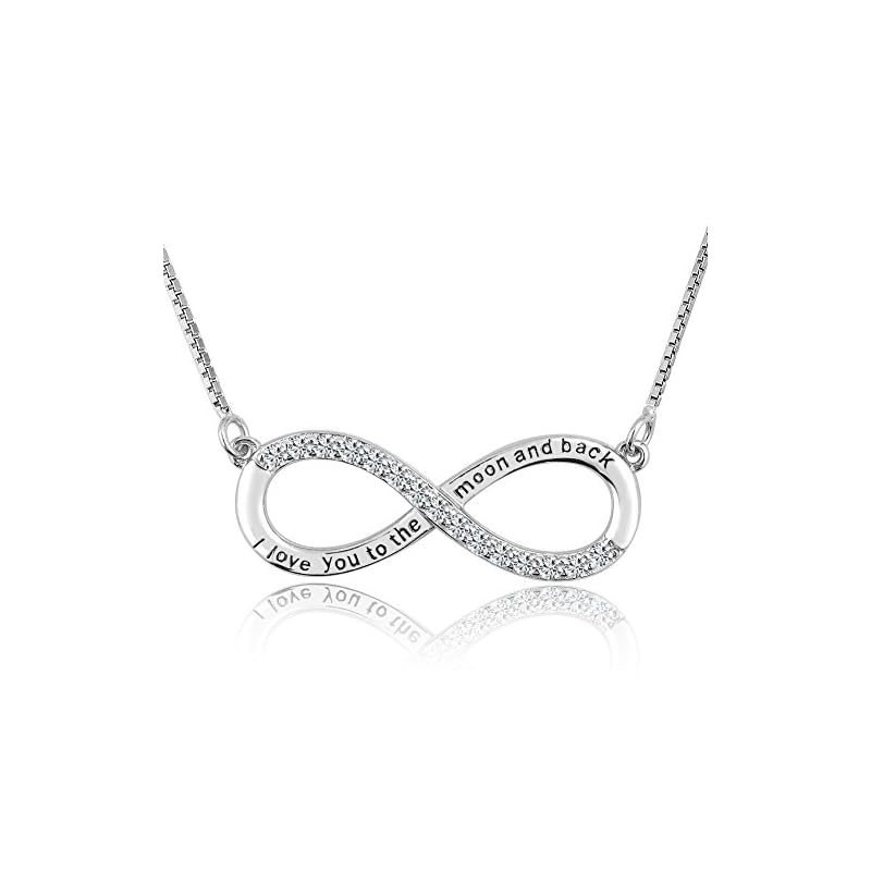 CharmSStory Mother Daughter Forever Love Infinity Sterling Silver Heart Necklace Pendant For Mom (I Love You To The Moon And Back)