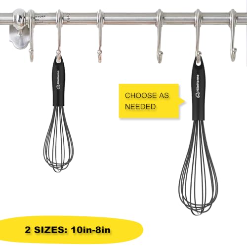Image of NileHome Silicone Whisk Set 8 inch 10 inch Kitchen Whisk Kitchen Wisk Wire Whisks for Cooking, Whisking, Blending, Beating, Stirring-Black