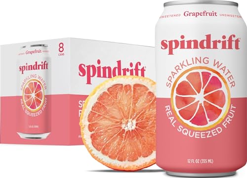 Image of Spindrift Sparkling Water, Grapefruit Flavored, Made With Real Squeezed Fruit, 12 Fl Oz Cans, Pack Of 24 (Only 17 Calories per Seltzer Water Can)