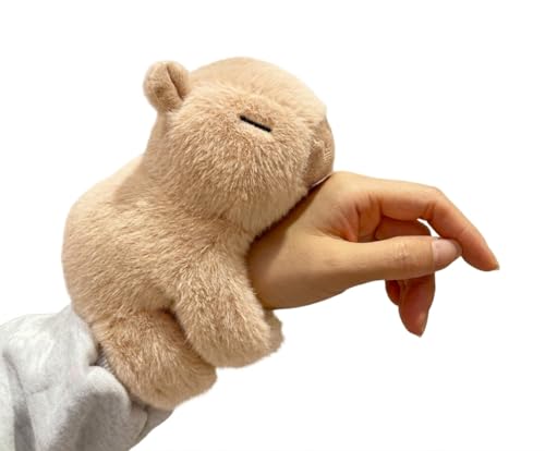 Image of Cute Animal Plush Slap Bracelets - Soft Stuffed Koala & Capybara Hugging Wristbands, Wearable Toy for Kids, Birthday Party Favors, Stocking Stuffers, and Gift for Girls & Boys (Beige)
