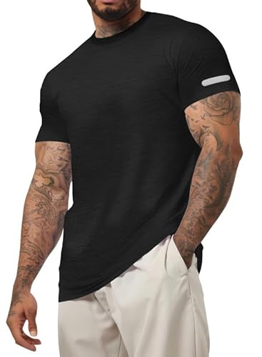 JVVOO Mens Workout Shirts Fitted Quick Dry Gym Tshirts Running Athletic Top Moisture Wicking Tee Big and Tall Black 6XL