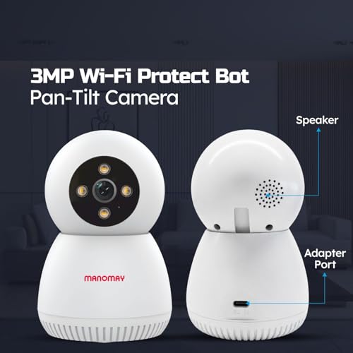 Image of MANOMAY Protect Bot 3MP Wi-Fi Pan-Tilt Camera [STQC Certified] 360 Smart Home CCTV, AI Human Tracking, Color Night Vision, 2-Way Audio, Alexa Voice Control, 256GB Memory Card Support M1078S