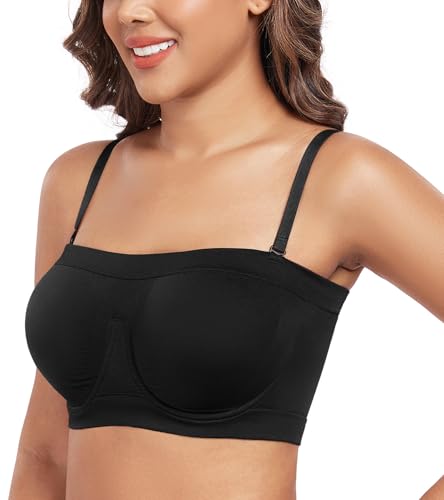 Image of DotVol Women's Underwire Bralette Non Padded Bandeau Tube Top Multiway Bra | Unpadding,Seamless,Non-Slip,Multiway