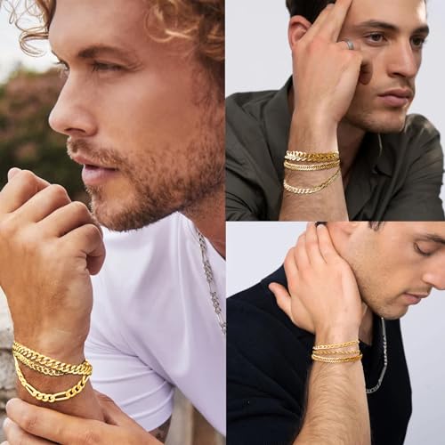 Qquqqu 5PC 8.3INCH G SL5-006 5Pcs Gold Cuban Link Chain For Men Sturdy Mens Gold Bracelet Carb Width Gold Chain Bracelet Exquisite Cuban Link Bracelet thumb #2