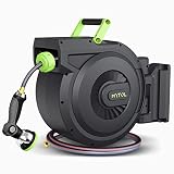 MYTOL Retractable Garden Hose Reel, 1/2 Inch x 100 ft + 6 ft Wall Mount Hose Reel with Automatic Slo