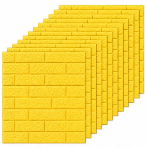 Image of VEXIO 3D Brick Wallpaper PE Foam Self Adhesive Wall Stickers, Yellow