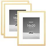 Venusmiles 16x20 inch Picture Frame, 16x20 Photo Frames with 11x14 Removable Mat - High Definition Plexiglass - Vertical and Horizontal Display - Wall Hanging Frame - Gold, 3 Pack