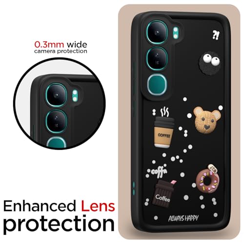 Image of Outlouders Back Cover for Vivo Y300 5G / Vivo V40 Lite 5G | Cute Fun Cartoon 3D Bear Silicone | Full Body Protection Bumper Case (Black)