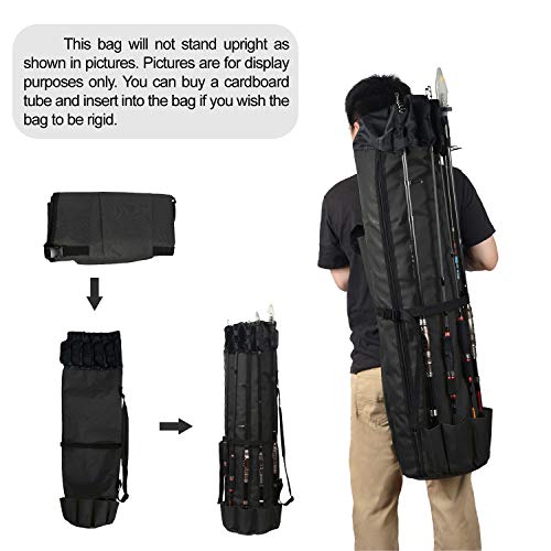 LEADALLWAY Portable Fishing Rod Case - Durable Folding Oxford Fabric Tackle Carry Bag - Multifunction, Large Capacity, Waterproof - Holds 5 Poles