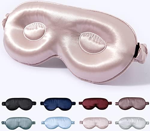 ZIMASILK Adjustable Silk Contour Sleep Mask, 100% 22 Momme Mulberry Silk Eye Mask, Designed for Long Lashes and Eyelash Extensions, Comfortable Eye Sleeping Mask with Pure Silk Filler (Pink)