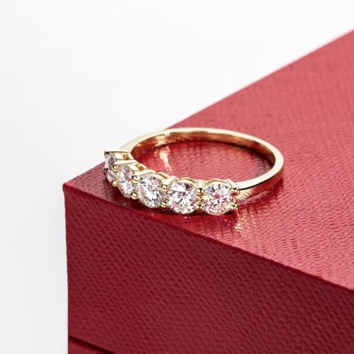 CADYNO 14K Yellow Gold Moissanite Half Eternity Band Ring 1.5ct D Color Lab Grown Created Diamond Solid Real Gold Wedding Engagement Anniversary Promise Ring for Women 6.5 by CADYNO - Image 3