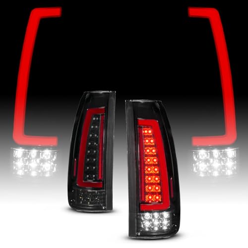 AmeriLite for 1988-2000 Chevy GMC C/K Truck Blazer FullSize Tahoe Suburban Yukon Escalade [Full LED] C-Type Tube Dark Black Tail Lights Set - Passenger and Driver Side
