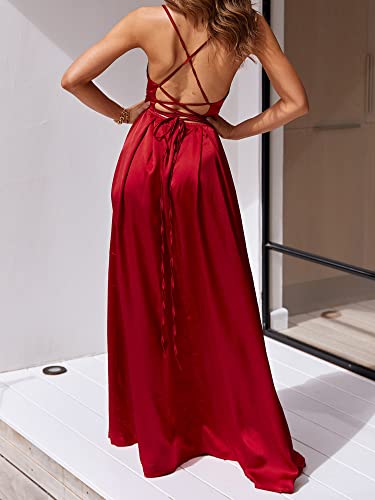 Eliacher Women's Formal Evening Sexy Dresses Wedding Satin Maxi Dress (Us,4-6) Wine #TOP1