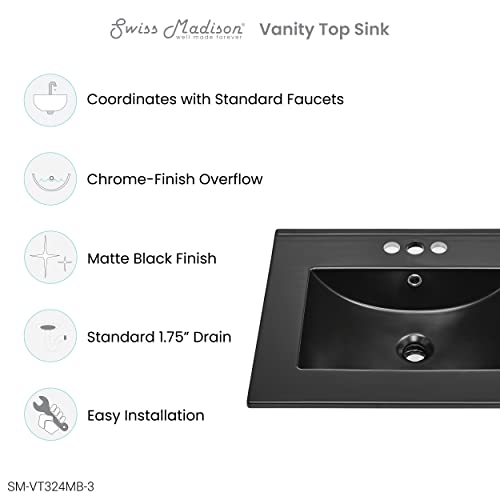 24\" Vanity Top Bathroom Sink with 4\" Centerset Faucet Holes in Matte Black - Thumbnail 6