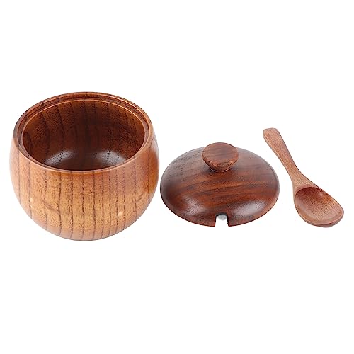 KIMISS Jarra de Especias de Madera, Jarra de Especias con Tazón de Azúcar Recipientes de Pimienta de Pimienta de Aderezo Tapa y Cuchara de Azúcar Sazonante de Bote de Macetas Tapas de Herramienta