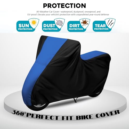 Image of All Weather Protection Two Wheeler Cover for Yamaha Aerox 155, Scooter & Scooty | Anti Dust, 100% Water Resistance, Heat Resistant, UV Proof - Triple Stitched | (Black Top Royal Blue)