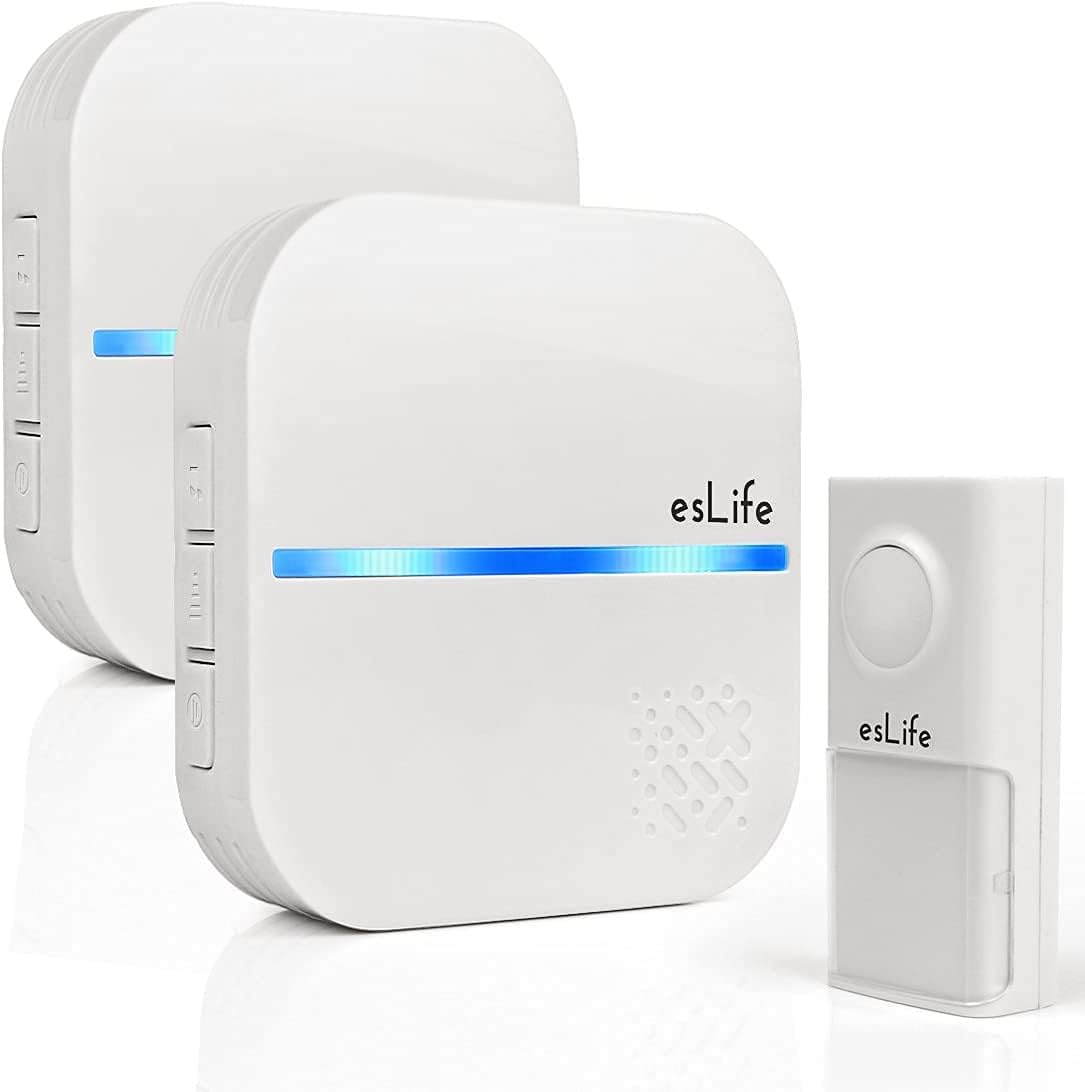 No Battery Required Wireless Doorbell, 1 Push Button(Self-Generating Power) with 2 Wall Plug-in Receivers, IP55 Waterproof Door Bell, 58 Chimes Kit, White