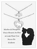 Ankiyabe Mother Daughter Necklack Set Matching Cutout Animal Heart Necklaces Mommy and Me Gift Mama Bear Saurus Necklace Mom Daughter Quote Necklace (Elephant)