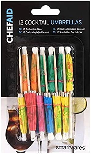 Chef Aid Cocktail Umbrella Set of 12 Cocktail Umbrellas for Brightening up any party or celebration Drinks Each Umbrealla has a bright colourful design Perfect for Cocktail Parties