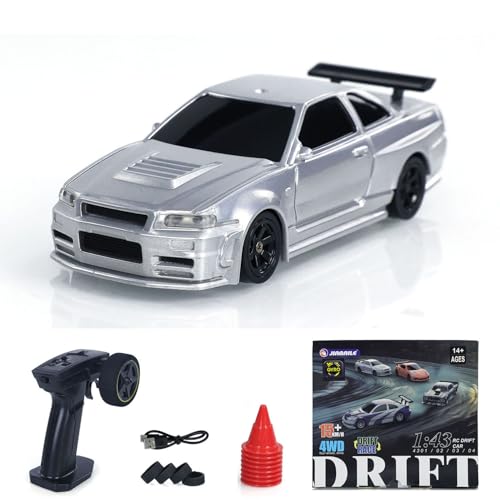 Image of 1 /43 Full Scale RC Drift Race Vehicle with Gyro Edition 4WD Ready to Go Mini Racing Car Remote Control Car High Speed Model for Collection Gift Boys(Silver Gray)