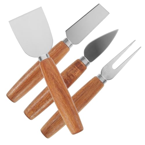 KICHOUSE Cheese Knife Set 4pcs Stainless Steel Cheese Spreaders and Cutters Wooden Handle Kitchen Supplies for Party