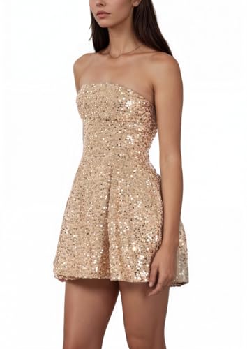 Short Sequin Homecoming Dress for Teen Sparkly Strapless Fitted Flare Dress Bridesmaid Formal Cocktail Party Gowns3