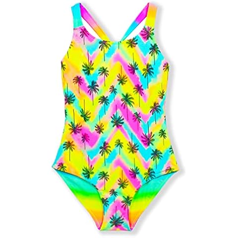 Girls' One-Piece Swimsuit Color Printed Toddler Girl Bathing Suit Sport Swimwear for Girls, Coconut Tree, 10 Cover