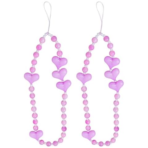 Staqlo 2PCS Cute Heart and Pearl Beads Phone Charm - Handmade Colorful Cell Phone Decor Lanyard Strap Eax-44 Cover
