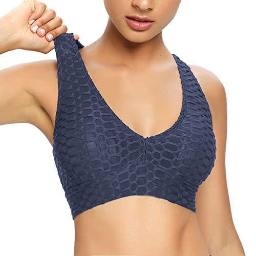 Aseniza Sujetador Deportivo Mujer con Relleno Extraíble Sin Costuras de Alto Impacto, Top Deportivo Push up Mujer Fitness de para Yoga Gimnasio,1&2 Pack (XL,Azul-2) Cover