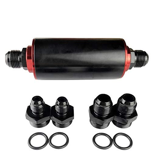 AN Inline Fuel Filter Inlet Outlet 100 Micron Element 6AN 8AN 10AN Male Flare Hose Adapter Fittings Billet Aluminum Anodized Universal