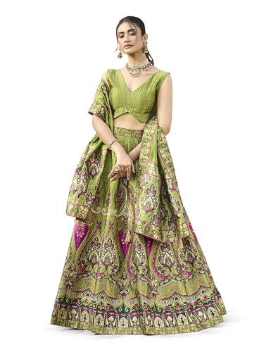 Image of PURVAJA Women's Jacquard Semi-Stitched Lehenga choli