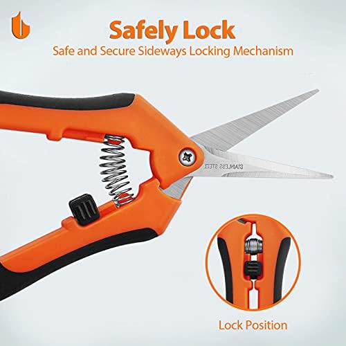 Urbanstrive Durable Gardening Scissors Gardening Hand Pruner Pruning Shear with Titanium Coated Curved Precision Blades, 1 Pack, Orange