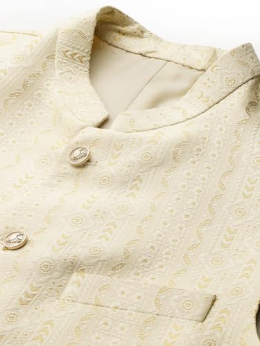 Image of MANQ Men's Kurta With Churidar & Ethnic Motifs Nehru Jacket Set For Wedding, Festival & Formal Occasions