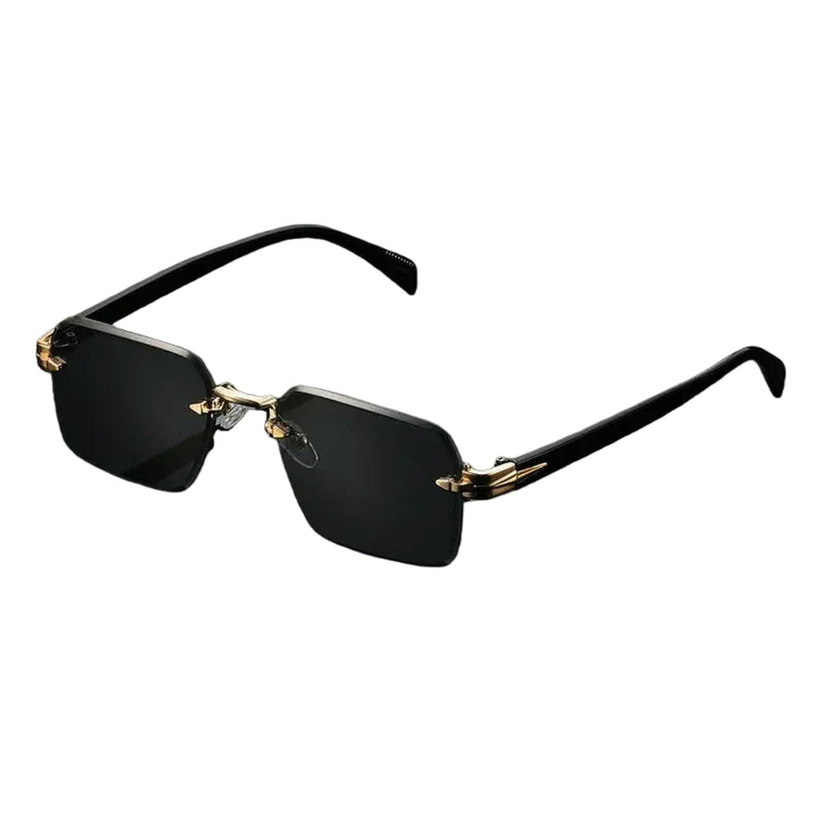 Lsqbdfc Women's Black Sunglasses Rimless Rectangle Fashion Popular Men Shades Small Square Sun Glasses For Male Summer Traveling Oculos