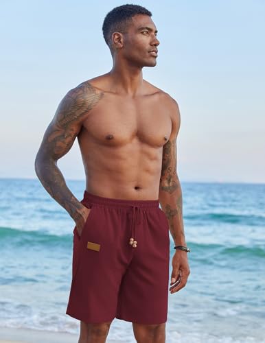 Image of COOFANDY Mens Casual Linen Shorts Elastic Waist Drawstring Loose Fit Summer Beach Vacation Shorts with Pockets