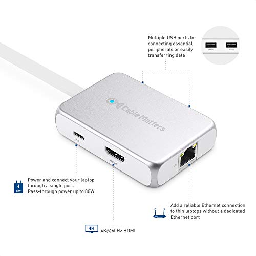 Cable Matters 201148-SIL Hub USB C con HDMI 4K y paso de carga de energía integrada 2