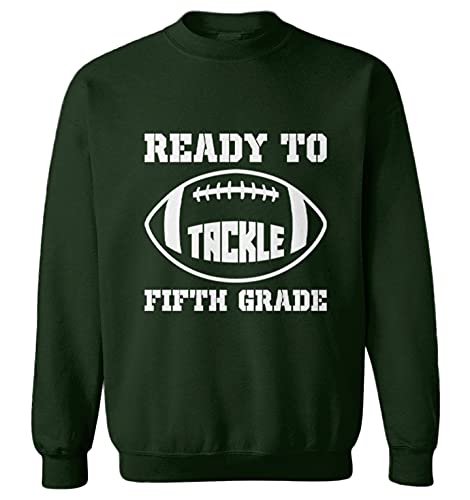 Ready To Tackle Fifth Grade - Football Youth Fleece Crewneck Sweater (Forest Green, X-Large (Youth))