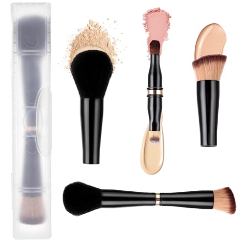 Travel Makeup Brushes with Case, 4 in 1 Makeup Brush Set, Foundation/Blush Brush, Eyeshadow Brush, Concealer Brush, Dual-Ended Makeup Brush Ideal for Foundation, Concealer, Eyeshadow