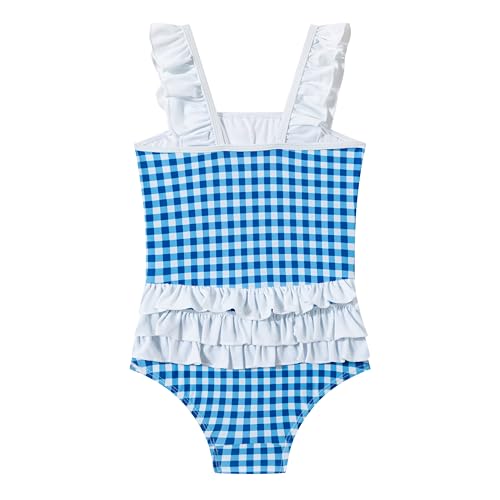 Image of LIZENS Girls One Piece Swimwear Checker Print Ruffles Bathing Suit for Kids Size 2-12