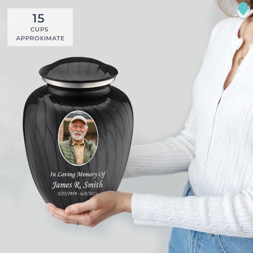Image of Geturns - Adult Cremation Urns for Human Ashes I Large Pearl Black Photo Funeral Urn for Female and Male I 200 lbs