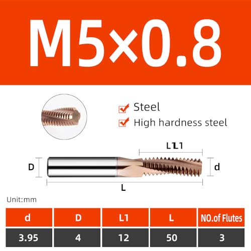 Image of high Hardness Steel Special CNC Thread milling Cutter HRC65 Degree Carbide Coated Thread milling Cutter Metric -M5x0.8