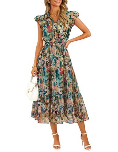 ZESICA Women's Summer Floral Midi Dress 2026 Casual Flutter Short