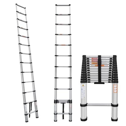Telescoping Ladder, 16.4ft Aluminum Extension Ladder with Non-Slip Feet, Portable Lightweight Compact Telescopic Ladder EN131 330lbs Max Capacity, Multi-Purpose RV Ladder for Outdoor Indoor Work
