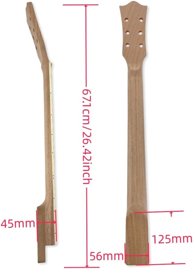 Yinfente Mahogany Electric Guitar Neck with Binding 22 Fret 24.75inch Rosewood Fretboard Trapezoid Inlay Set in Guitar Neck Replacement Unfinished